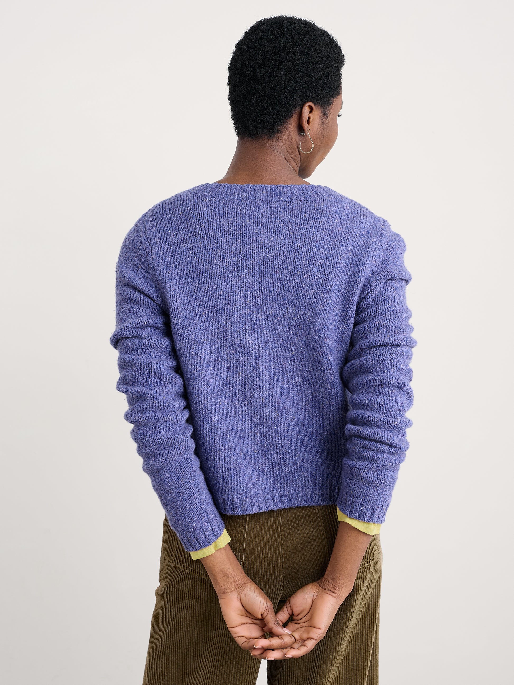 Back of Seasalt cardigan in Bilberry purple