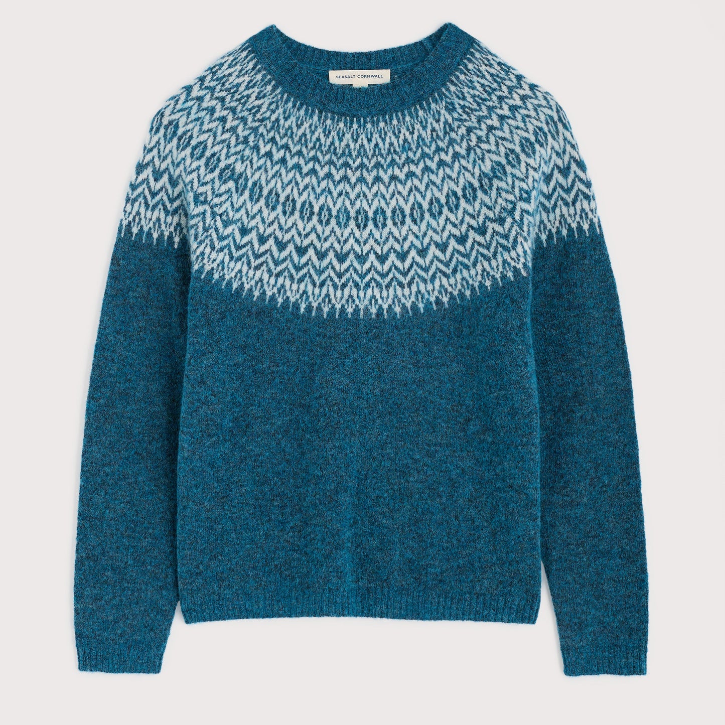 Seasalt Cornwall Mohair Fairisle jumper in aqua teal blue