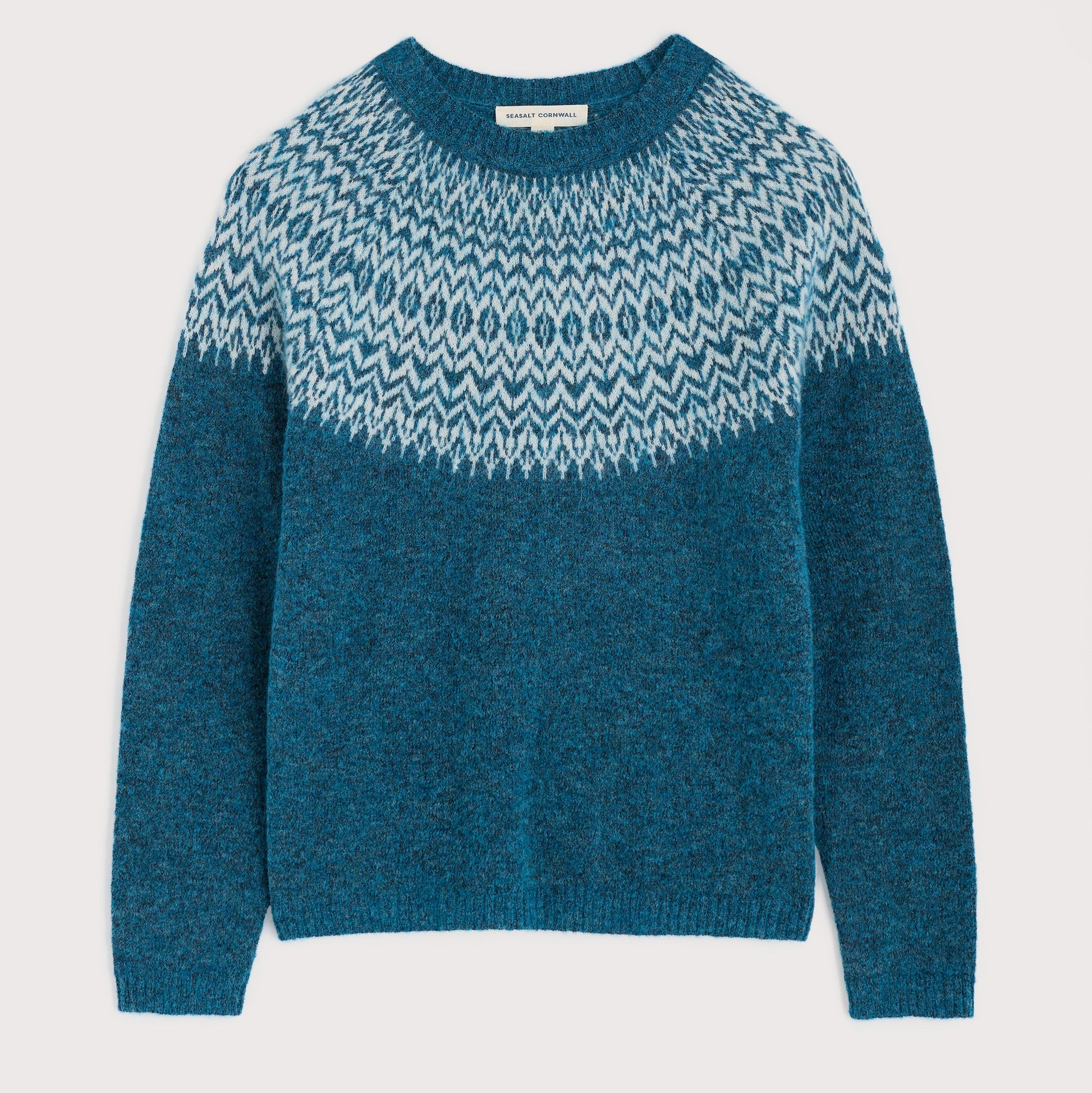 Seasalt Cornwall Mohair Fairisle jumper in aqua teal blue