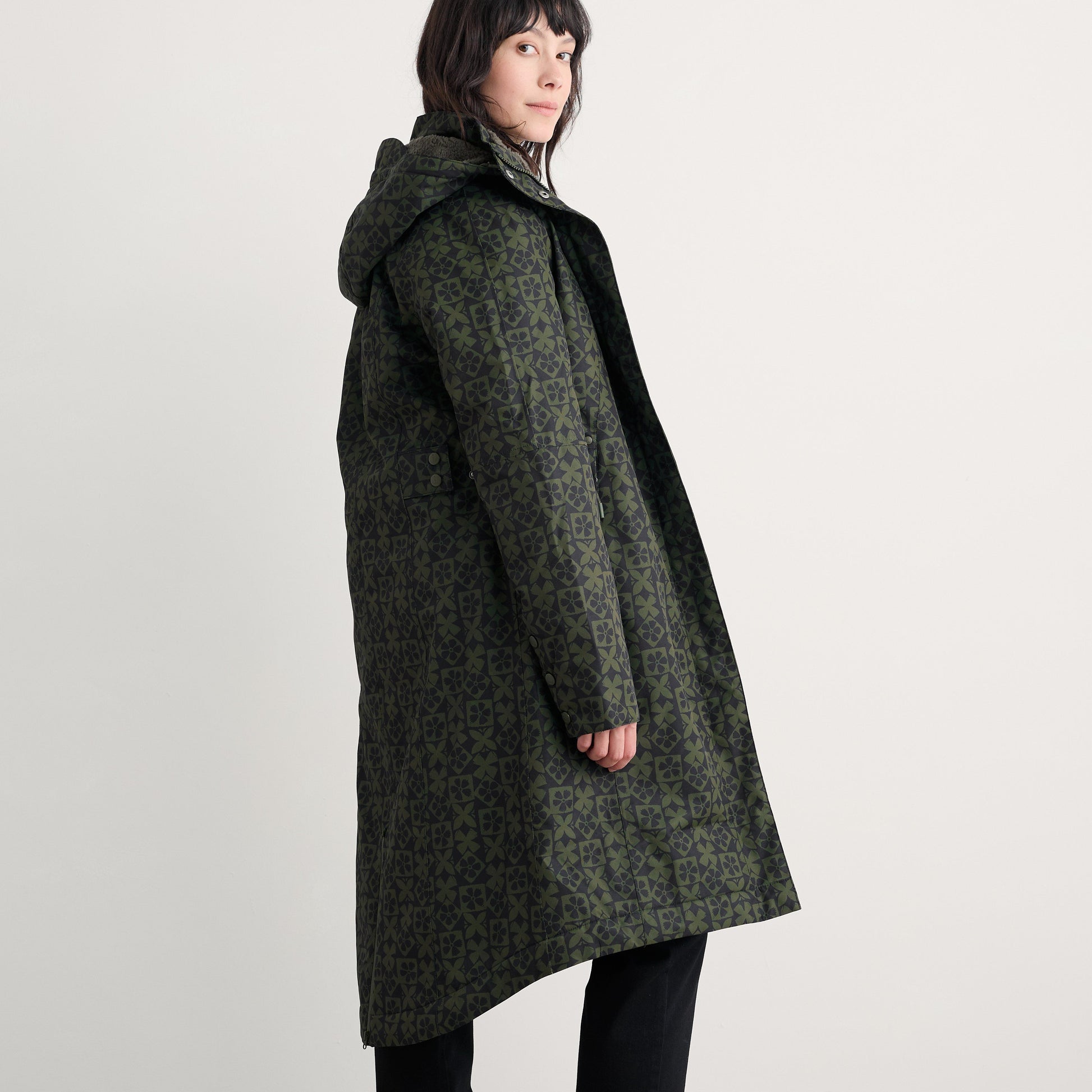 Seasalt Cornwall Women's waterproof oat on green pattern.