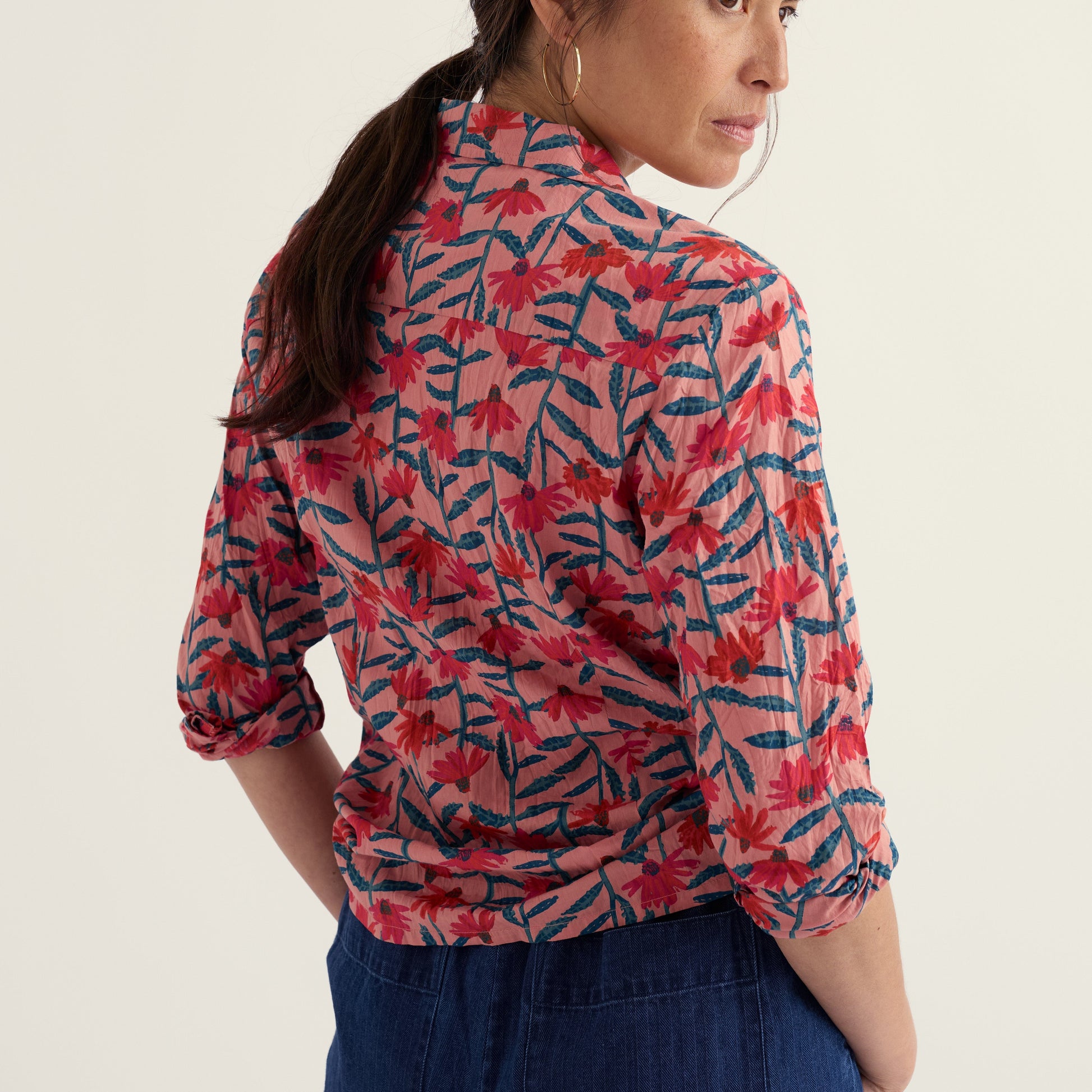 Seasalt Cornwall pink red floral shirt