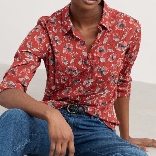 Seasalt Larissa Shirt in Artist Camellia Red Sail. Organic cotton.