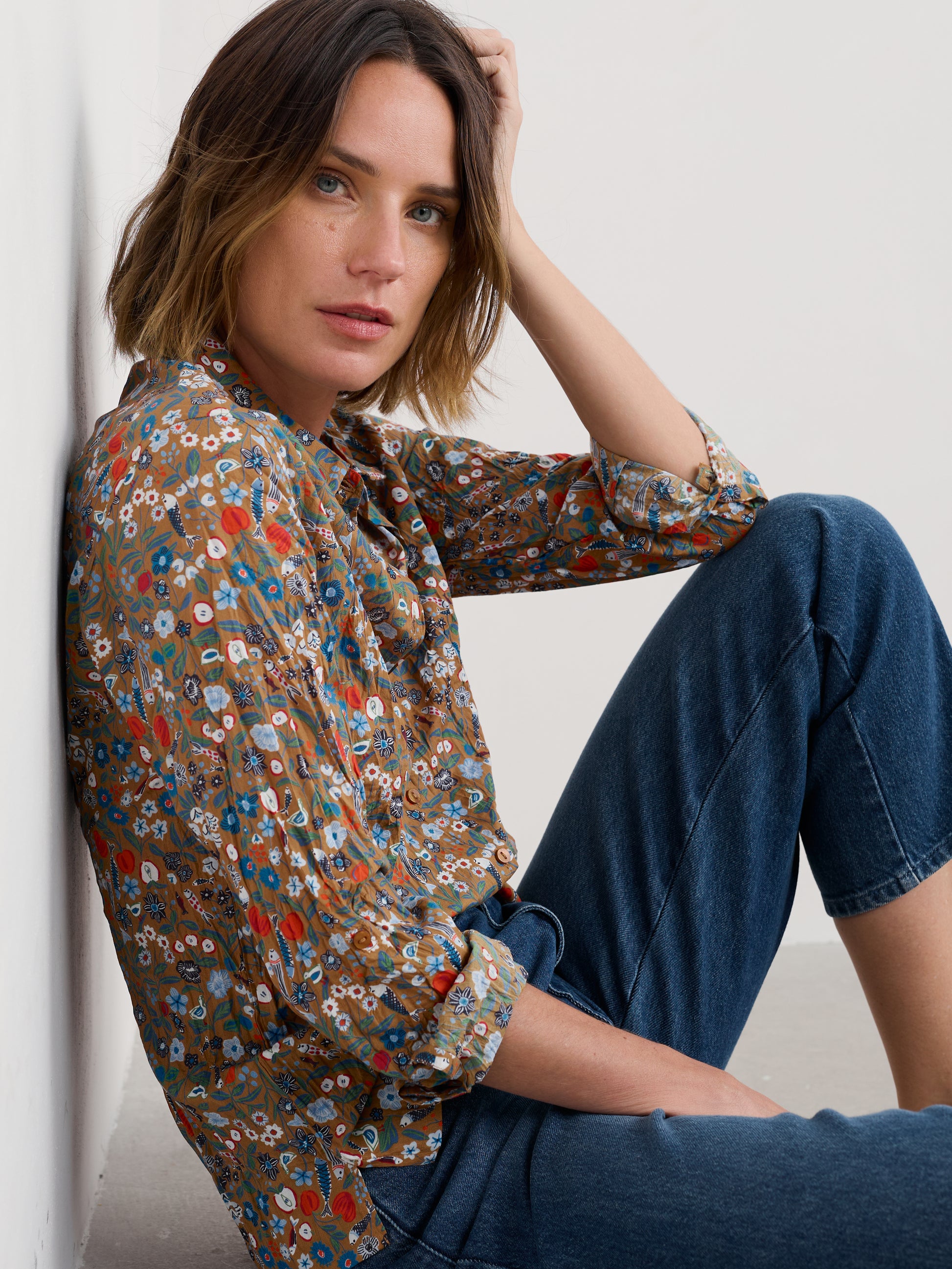 Seasalt Larissa shirt in brown floral