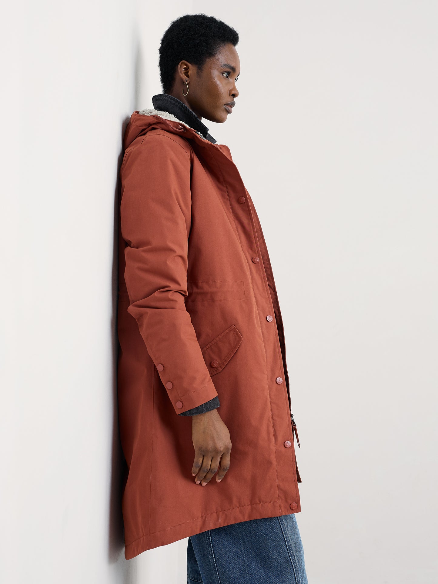 Terracotta Waterproof raincoat fro women. Organic cotton blend. Seasalt Cornwall