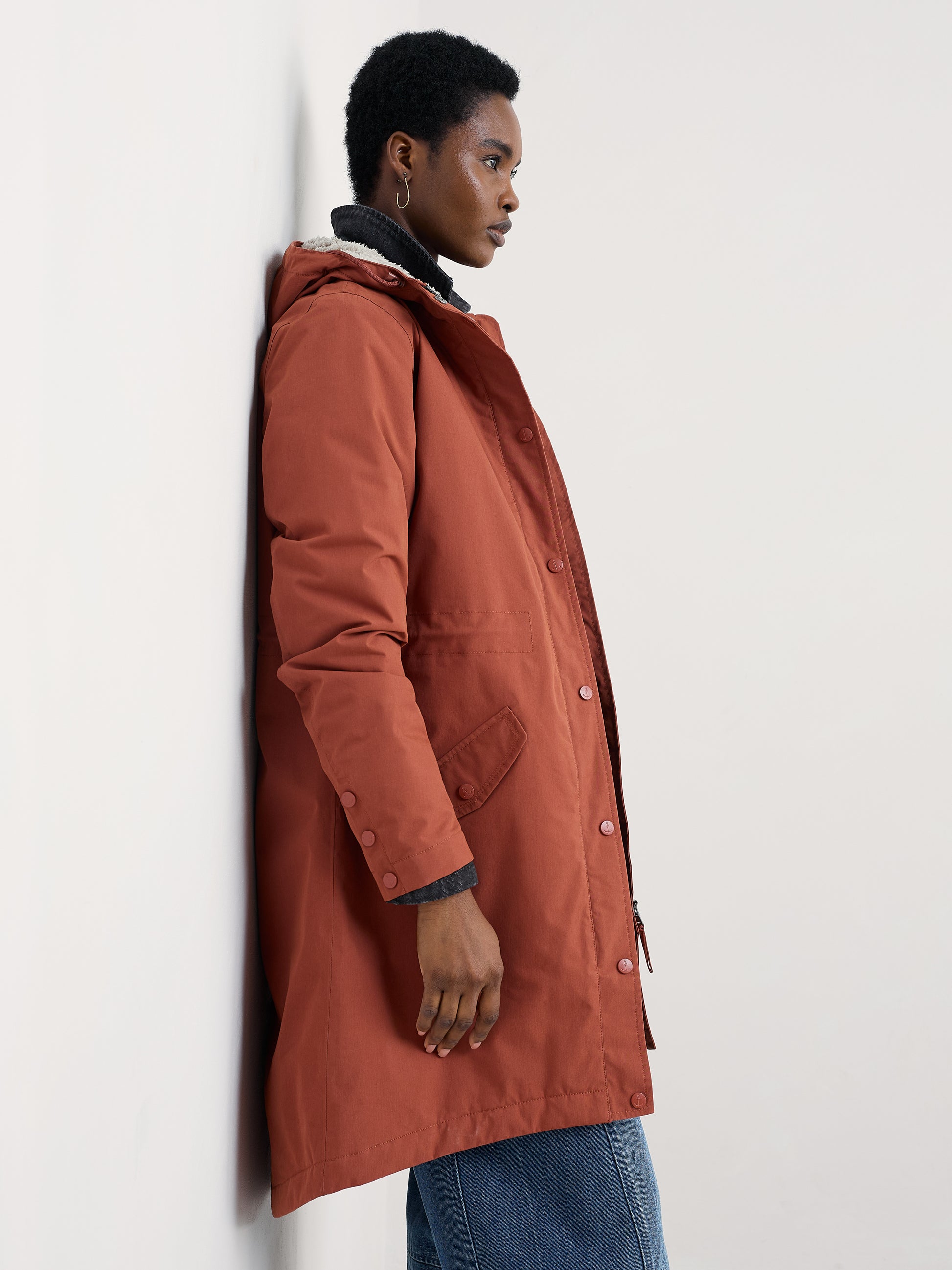 Terracotta Waterproof raincoat fro women. Organic cotton blend. Seasalt Cornwall