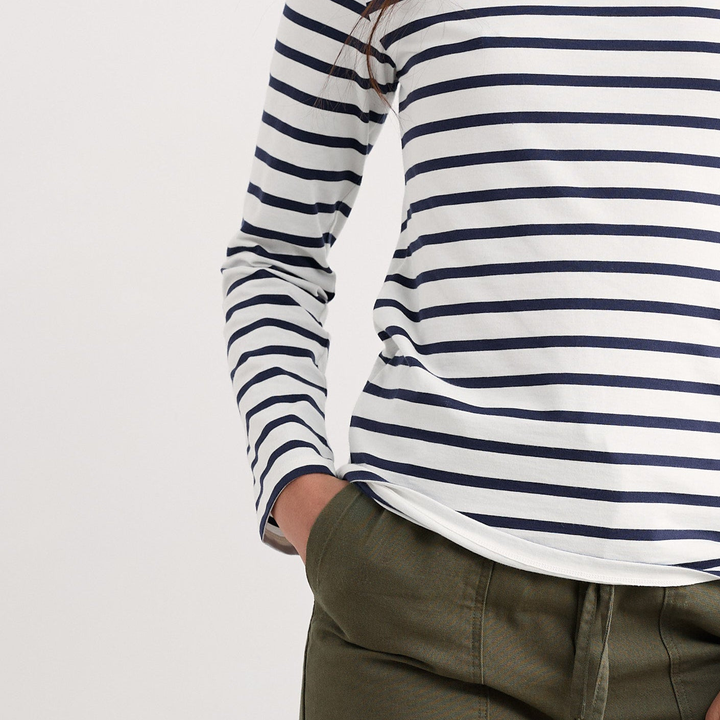 Seasalt Cornwall Striped sailor long sleeve top navy and white