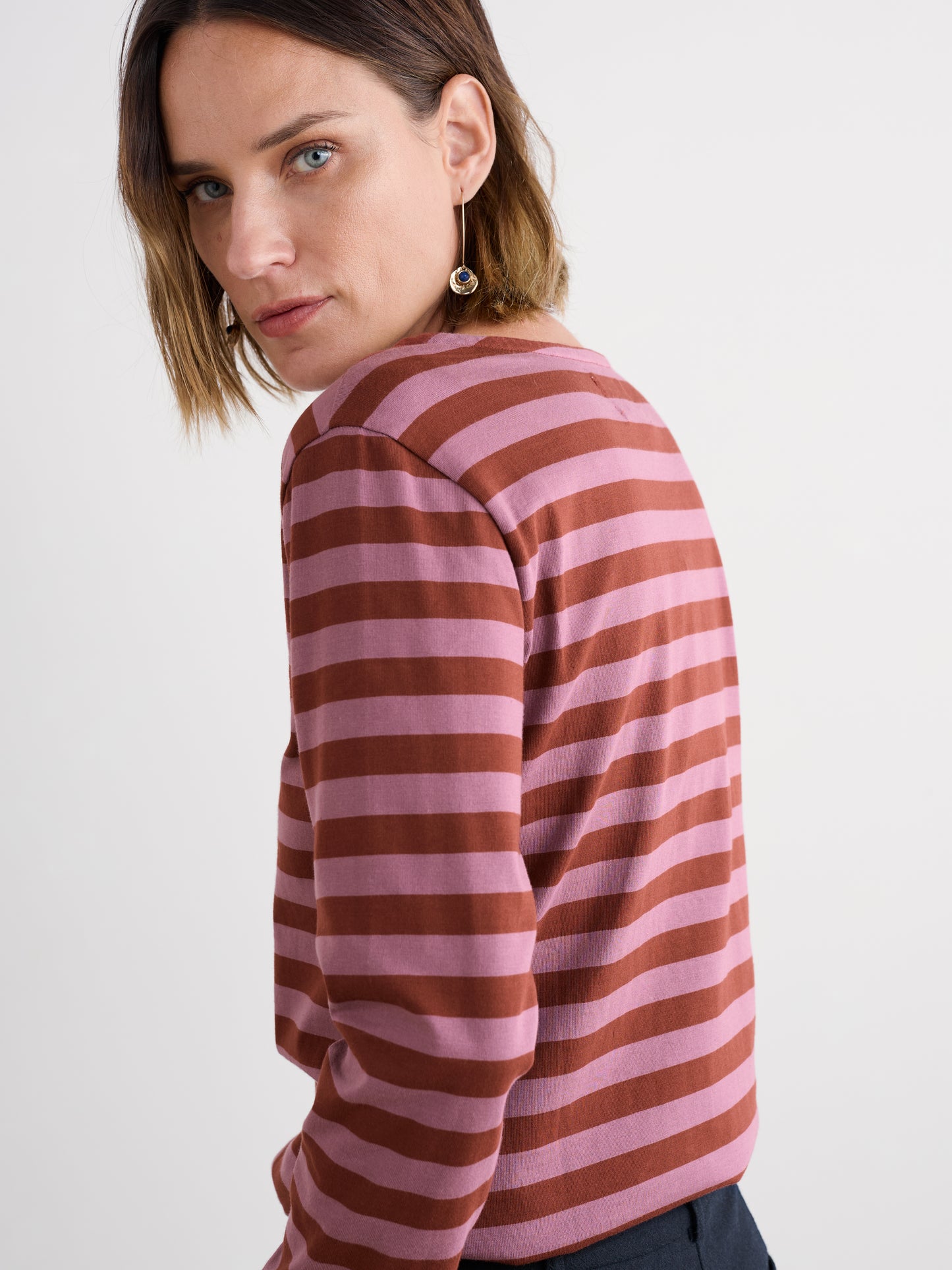 Seasalt Cornwall Striped saiolor shirt in Scallion Burgundy