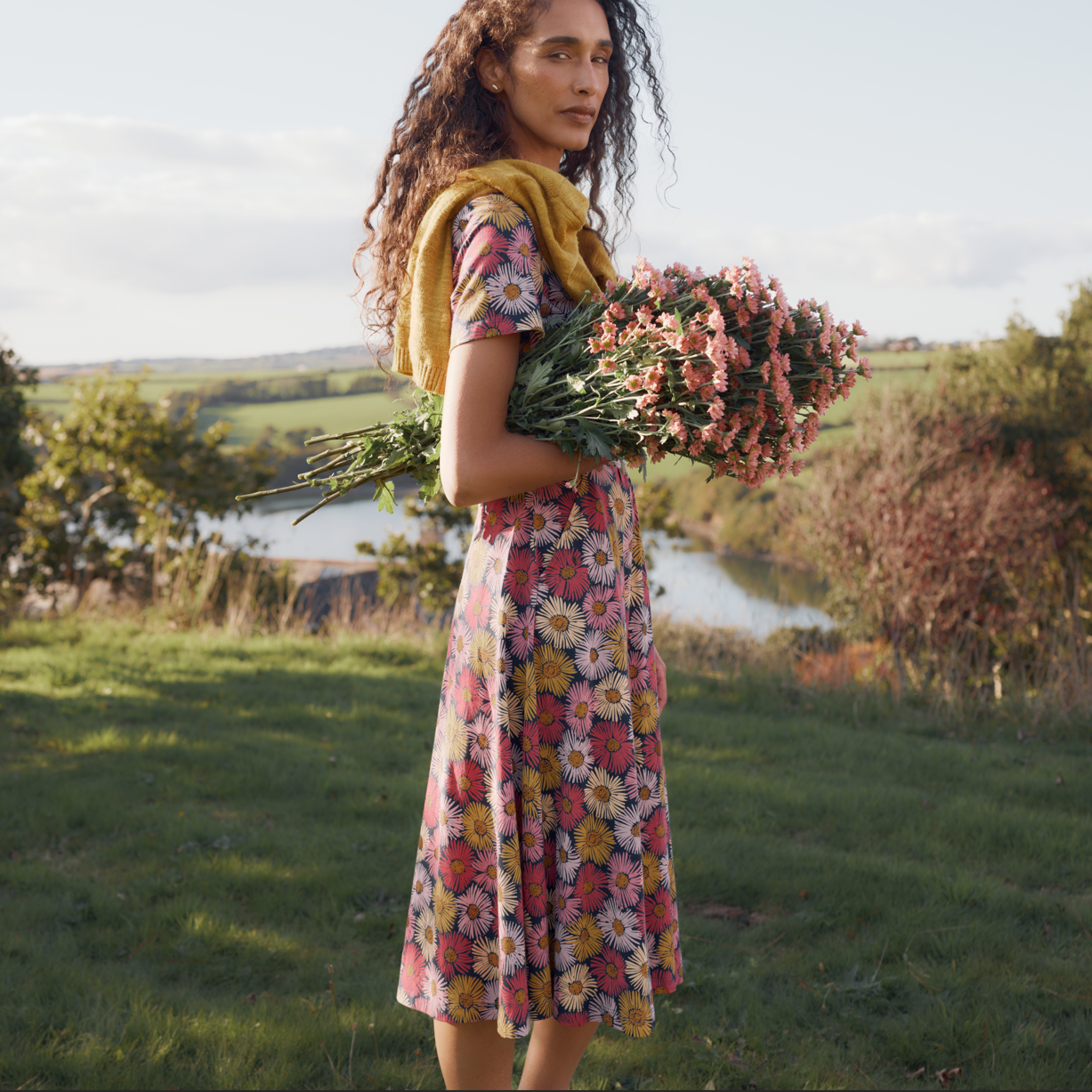 Seasalt Dress in Painted Asters Pink floral