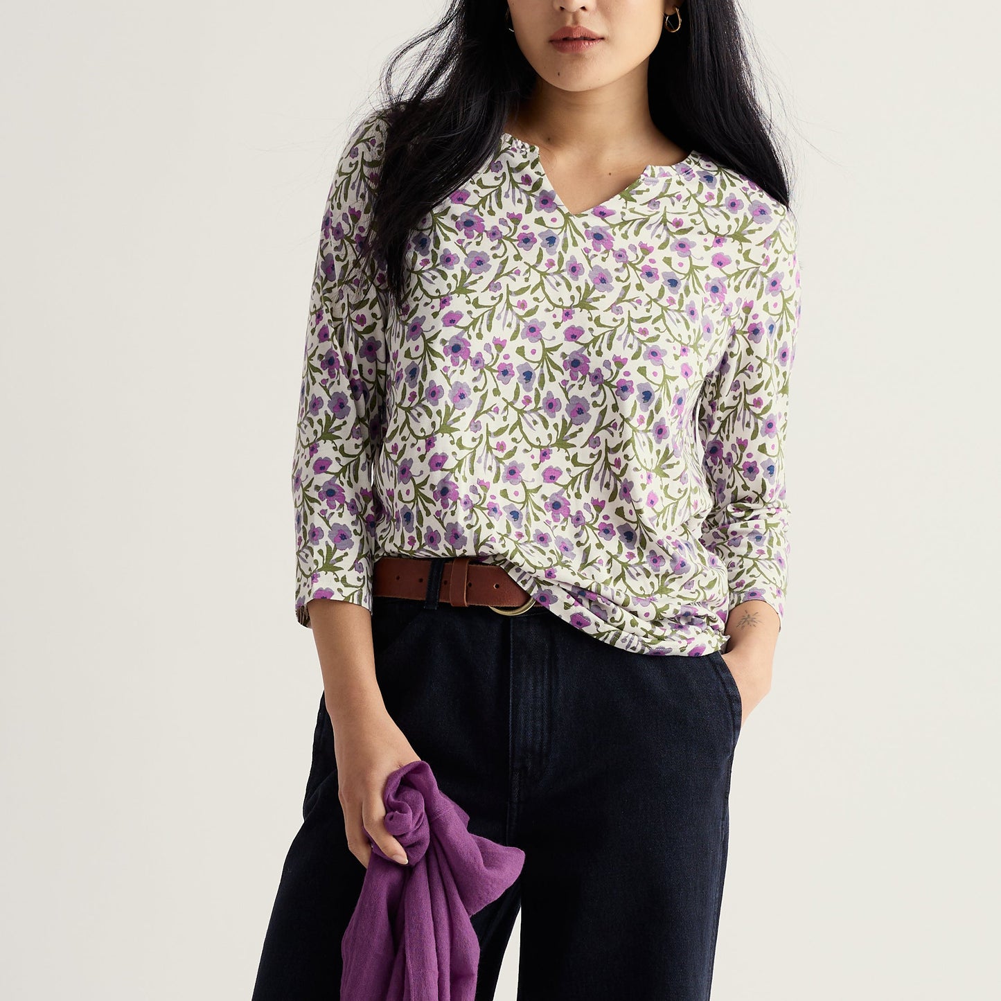 Bamboo and cotton pink floral top from Seasalt Cornwall