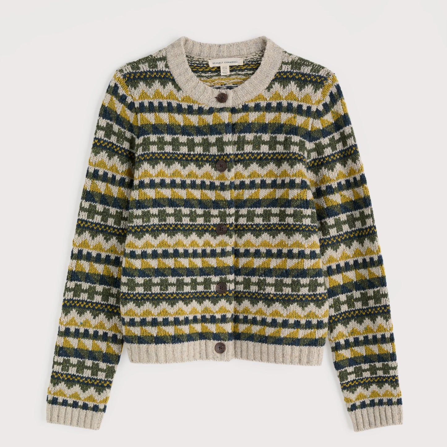 Seasalt Cornwall Dawson Pick Cardigan Zig ag Fairisle in Merino Wool Blend