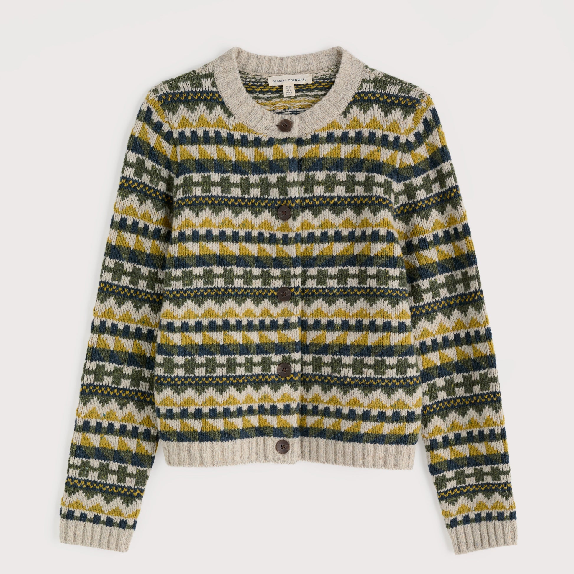 Seasalt Cornwall Dawson Pick Cardigan Zig ag Fairisle in Merino Wool Blend