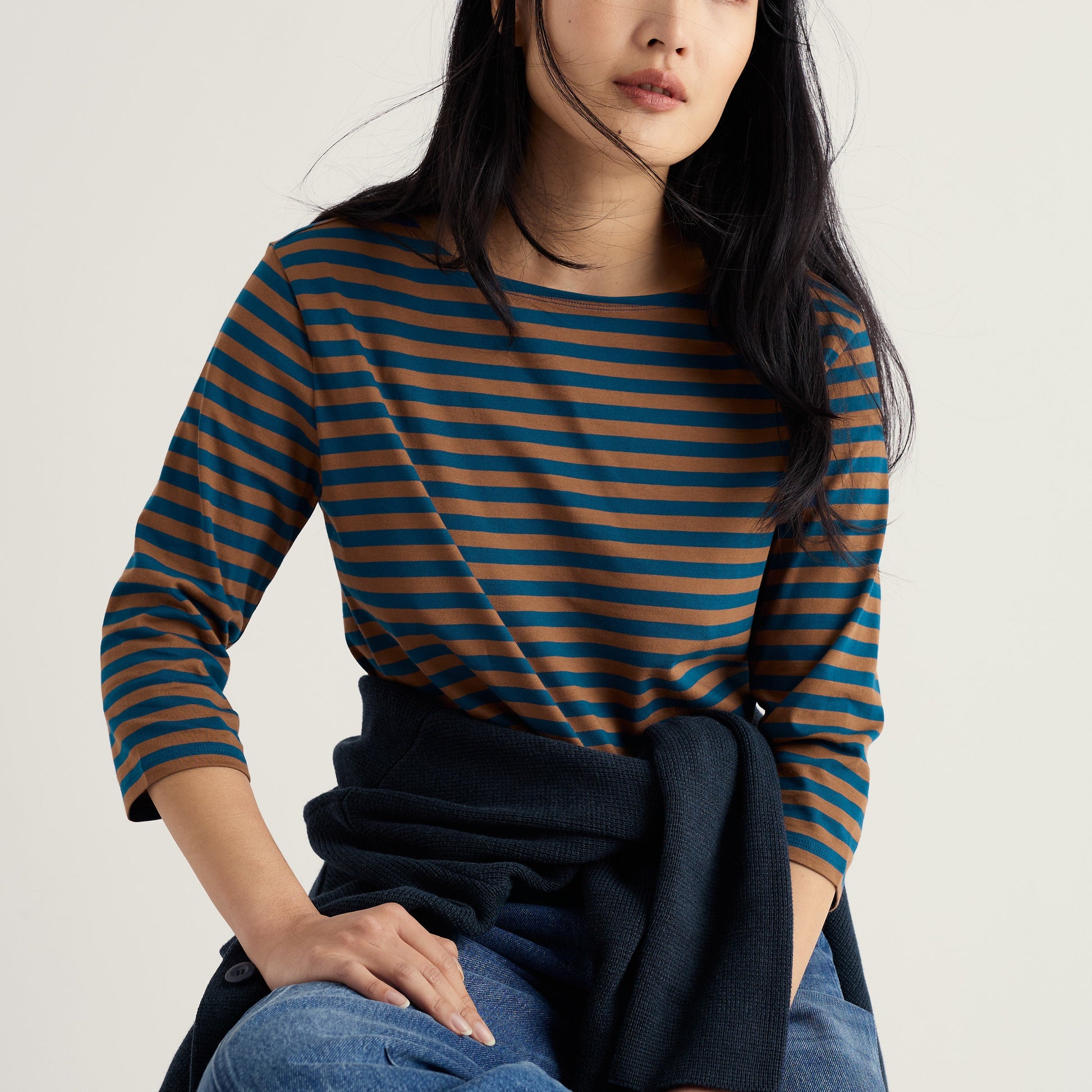 Seasalt Cornwall Australia Sailor top navy and toffee