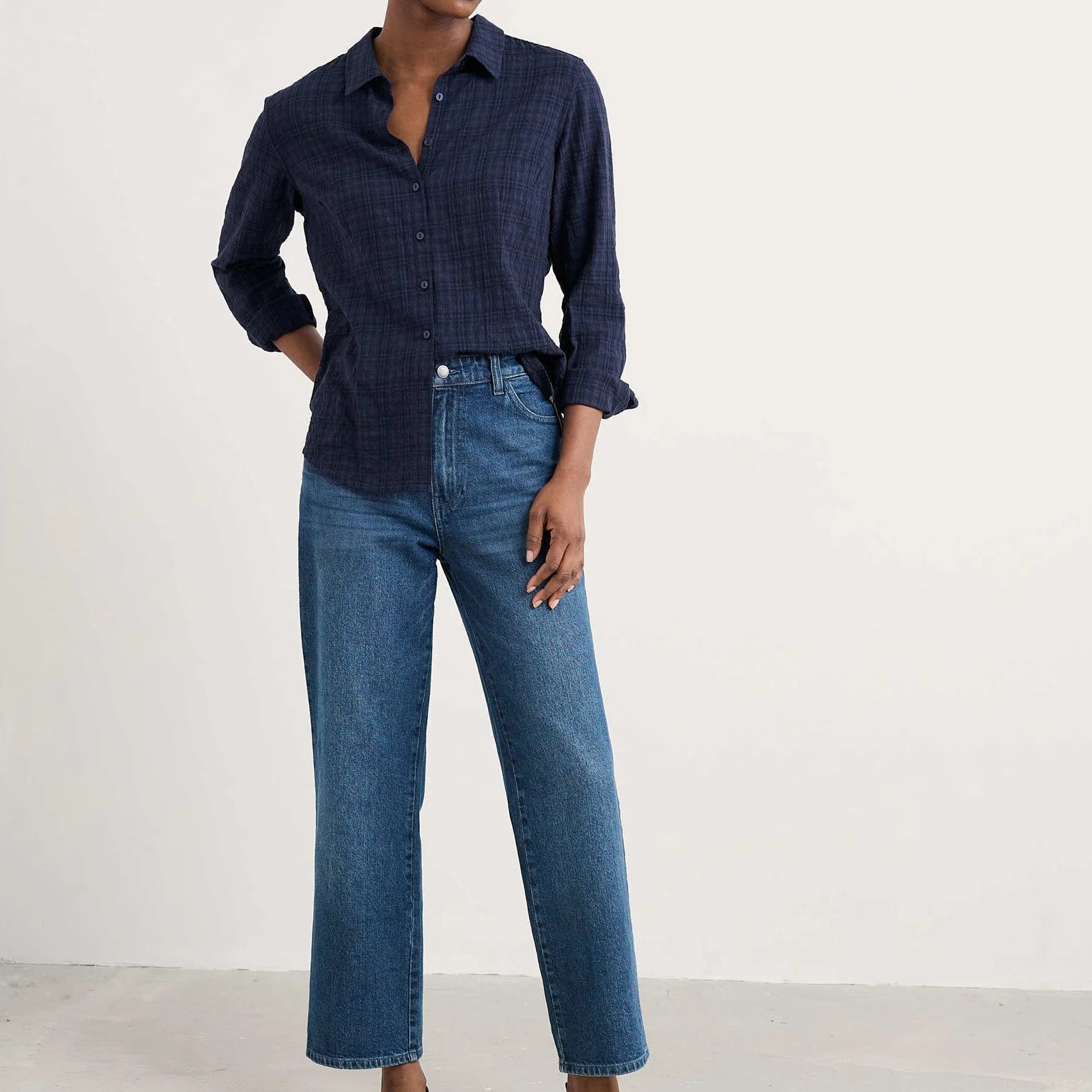 Seasalt clothing navy checked shirt organic cotton