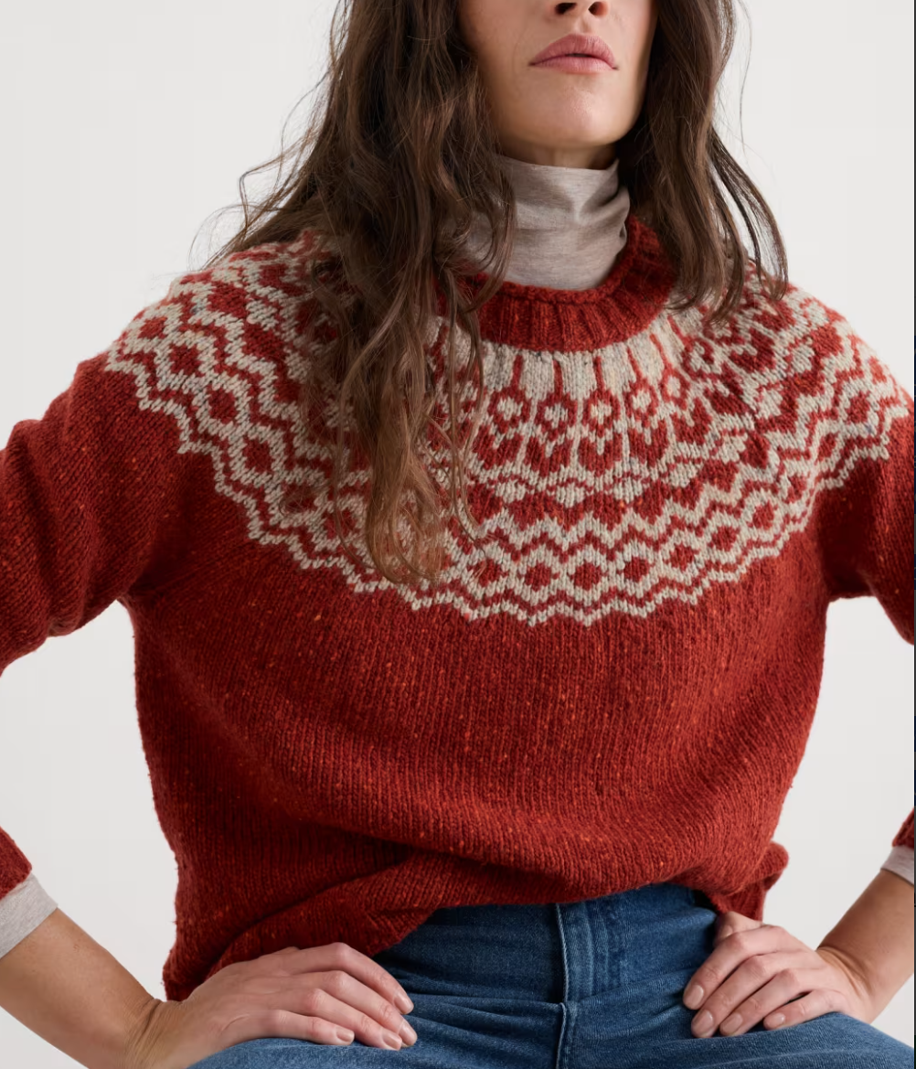 Seasalt port kinnis jumper. Fairisle pattern on a merino wool jumper in red