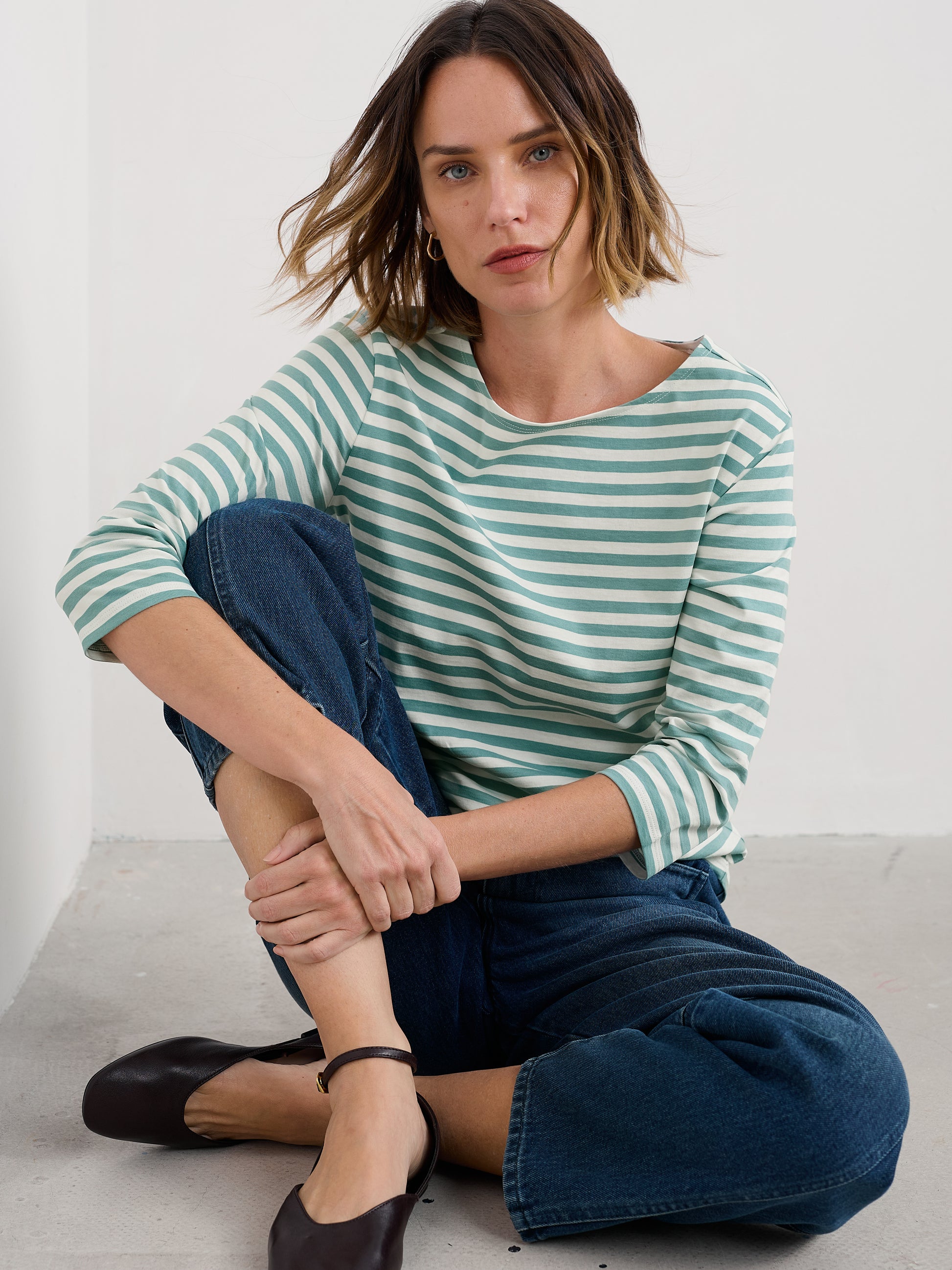 Seasalt 3/4 Sleeve Sailor top in Sage leaf