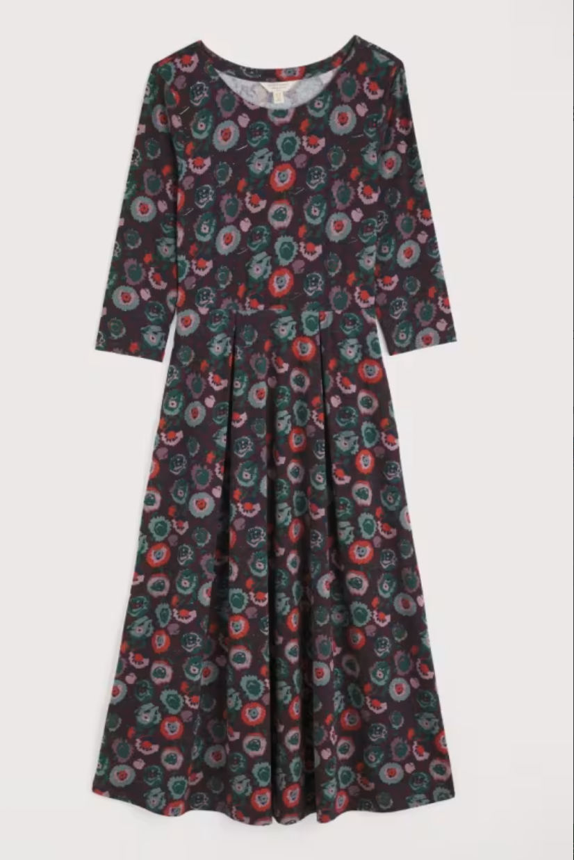 Floral pull on dress in cotton