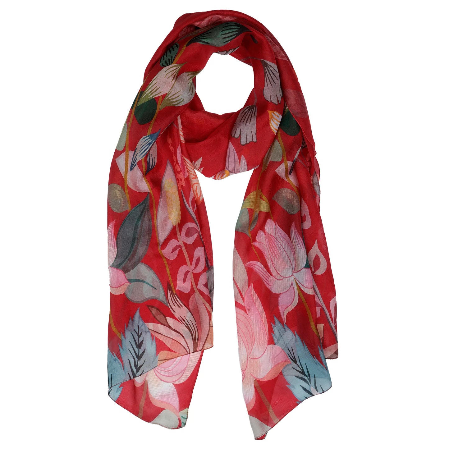 Pure silk scarf in red.