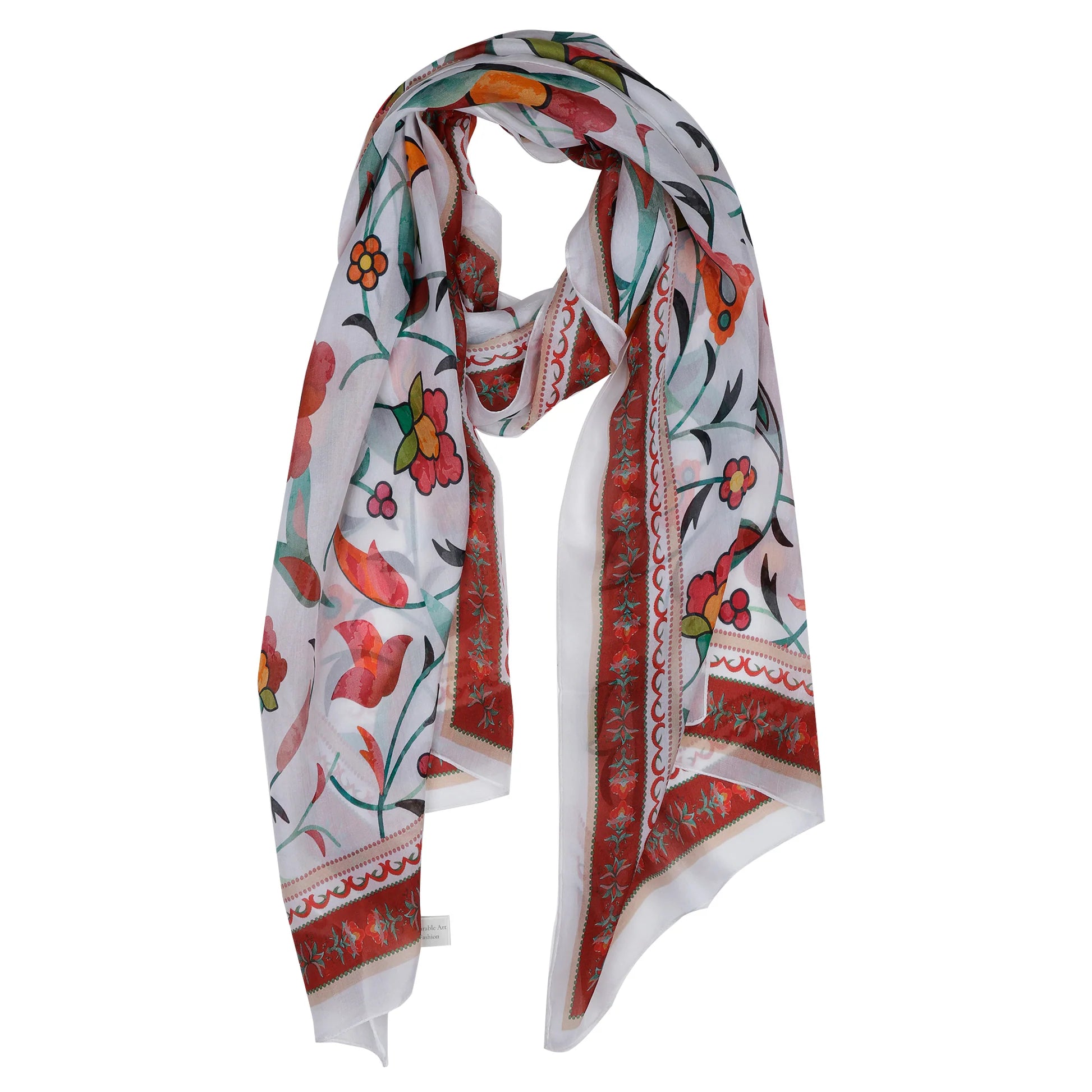 Silk Scarf in red and green.