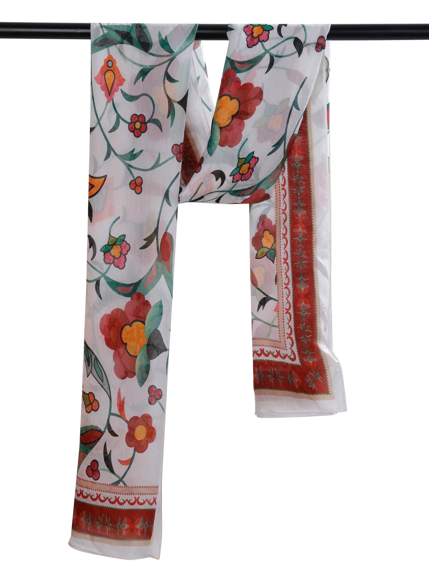 Silk Scarf from namaskar with floral and cherries in red.