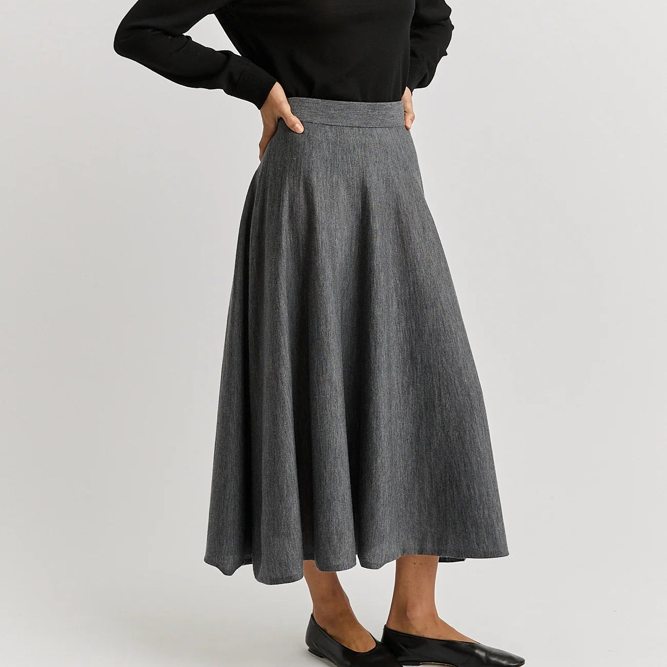 Toorallie A line merino wool skirt in grey or zinc