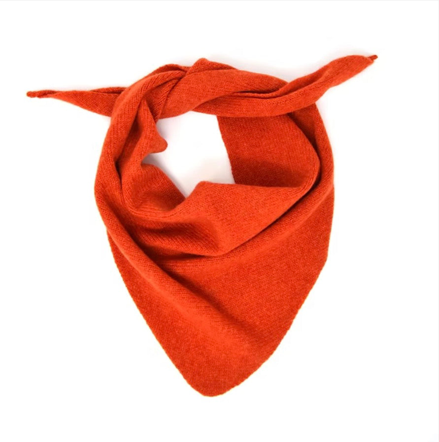 Triangular scarf in Orange. Merino wool Scottish knitwear 