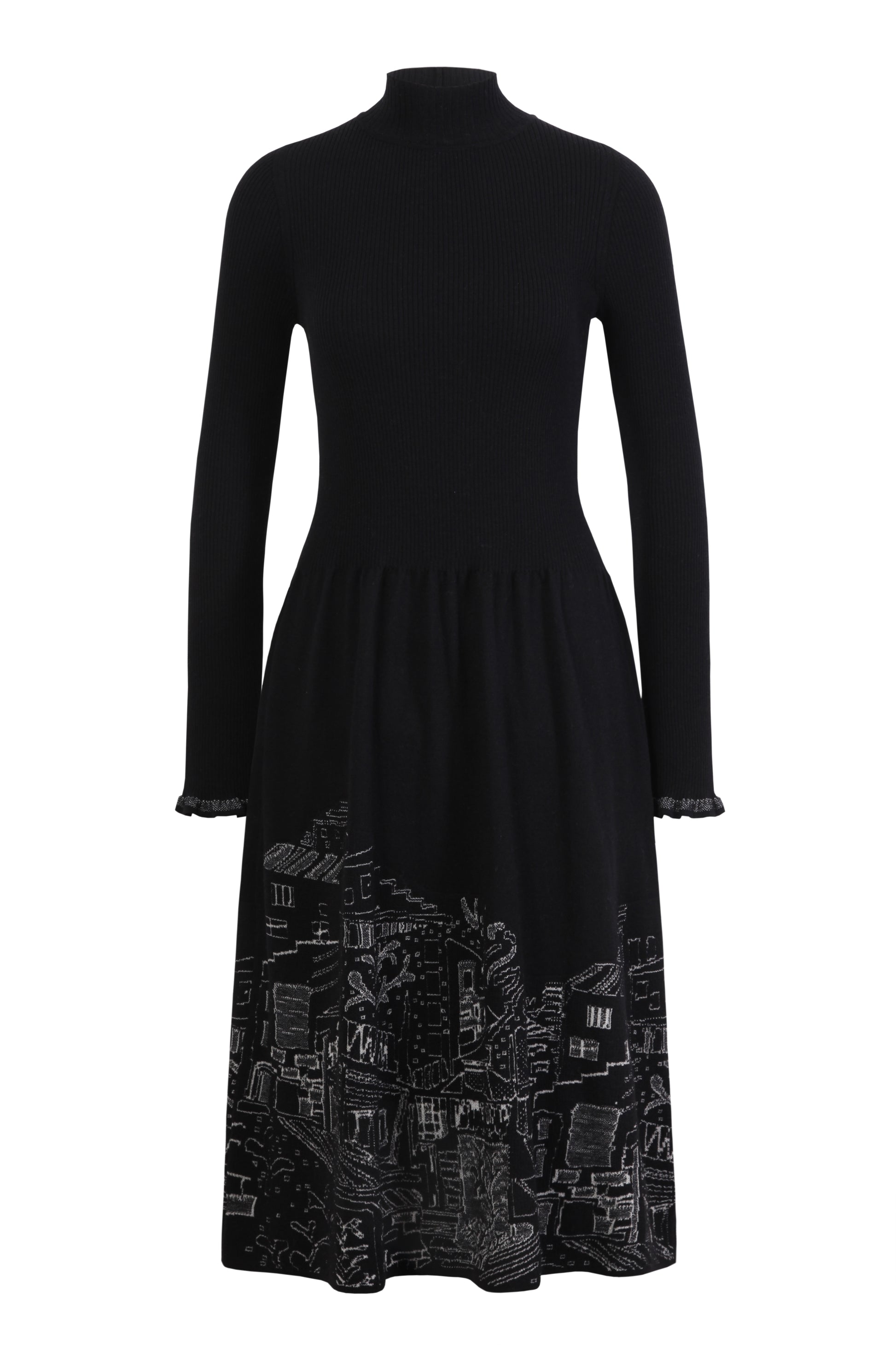 Turtleneck knit dress in black from Ivko woman wool blend.