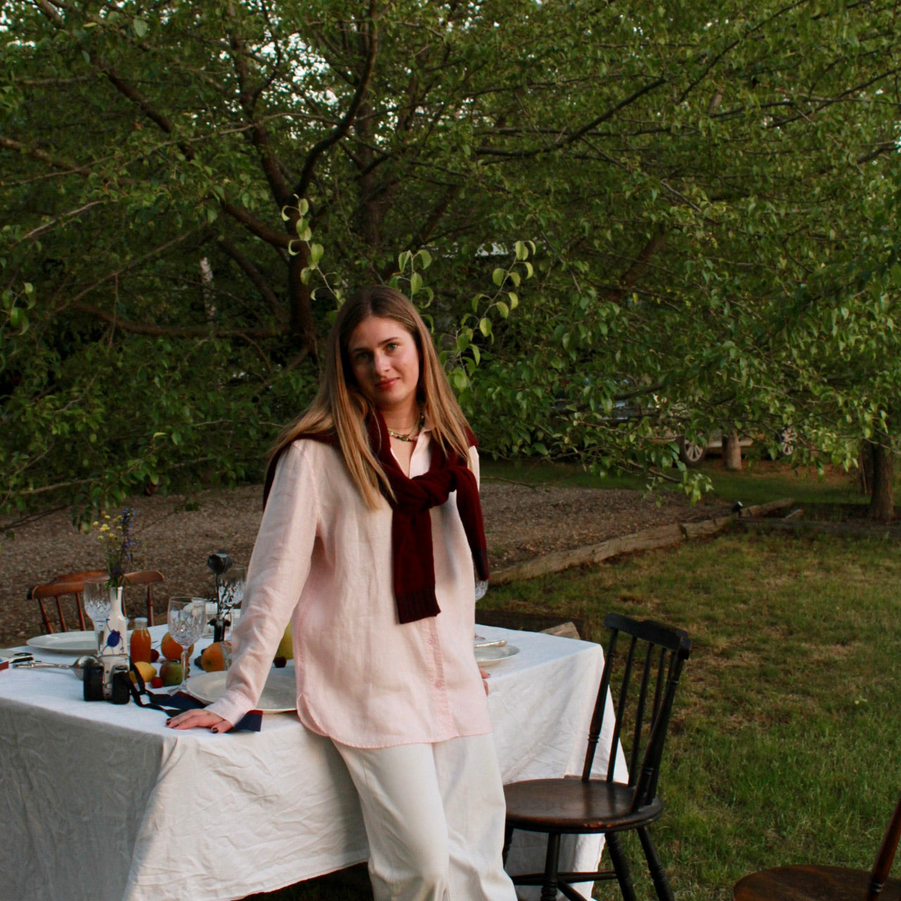 Two T's Pale Pink Linen Shirt.