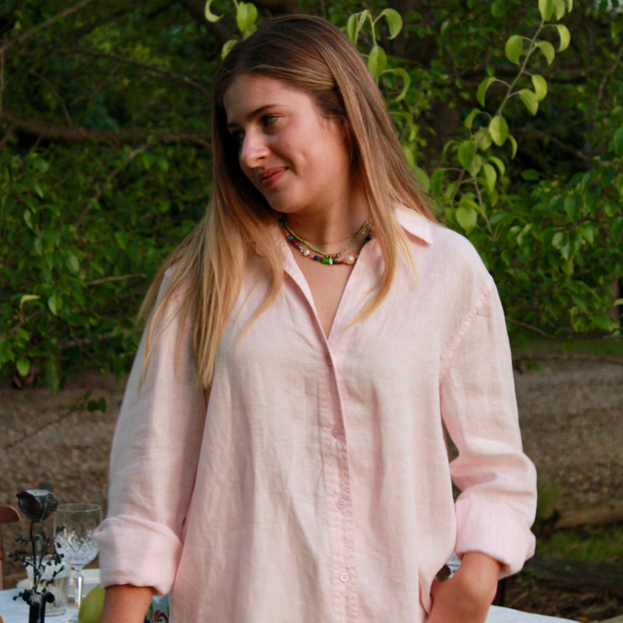 Two T's Pale Pink Linen Shirt.