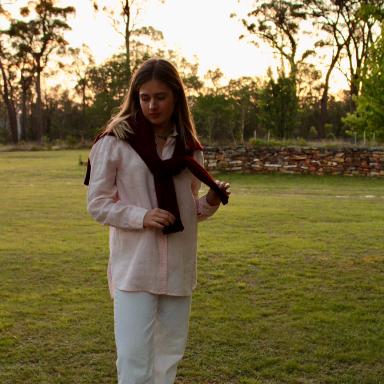 Two T's Pale Pink Linen Shirt.