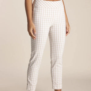 Two T's Pull-on Gingham Pants In stone.