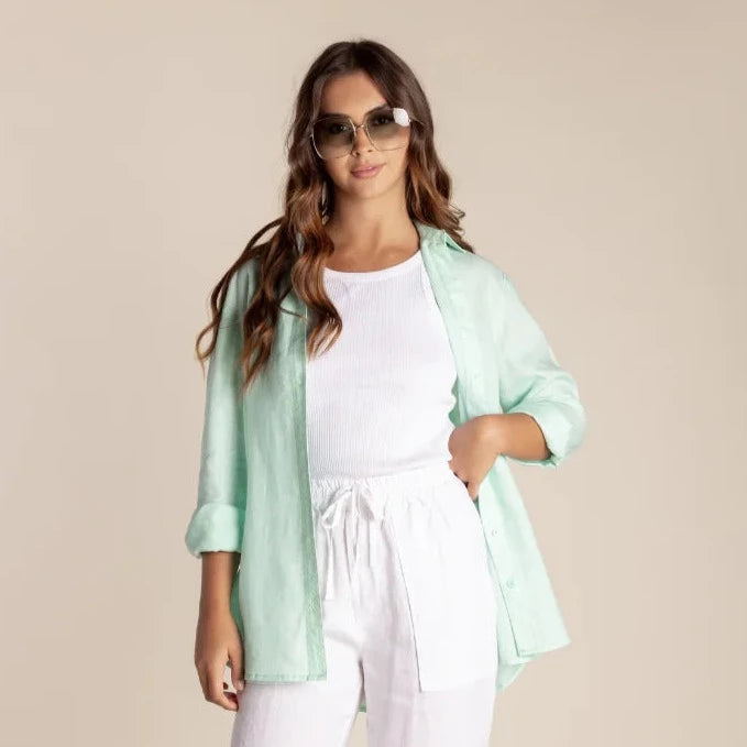 Quality Linen Shirt in Mint from Two T's.