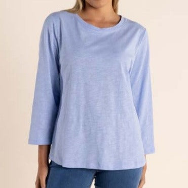 quality 100% cotton Long sleeve t_shirt in pale blue.