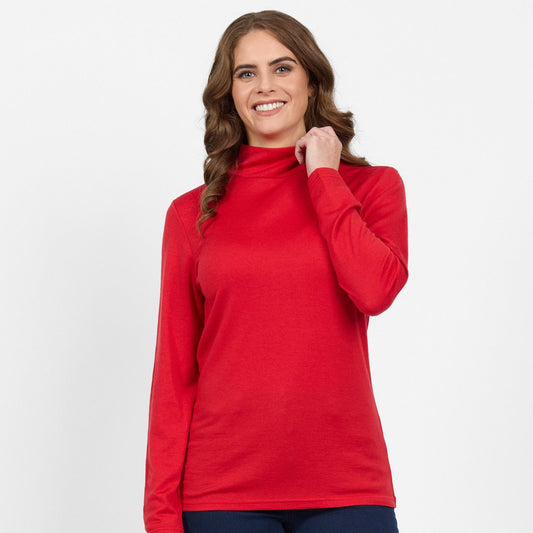 High neck, merino wool skivvy from Vassalli in red