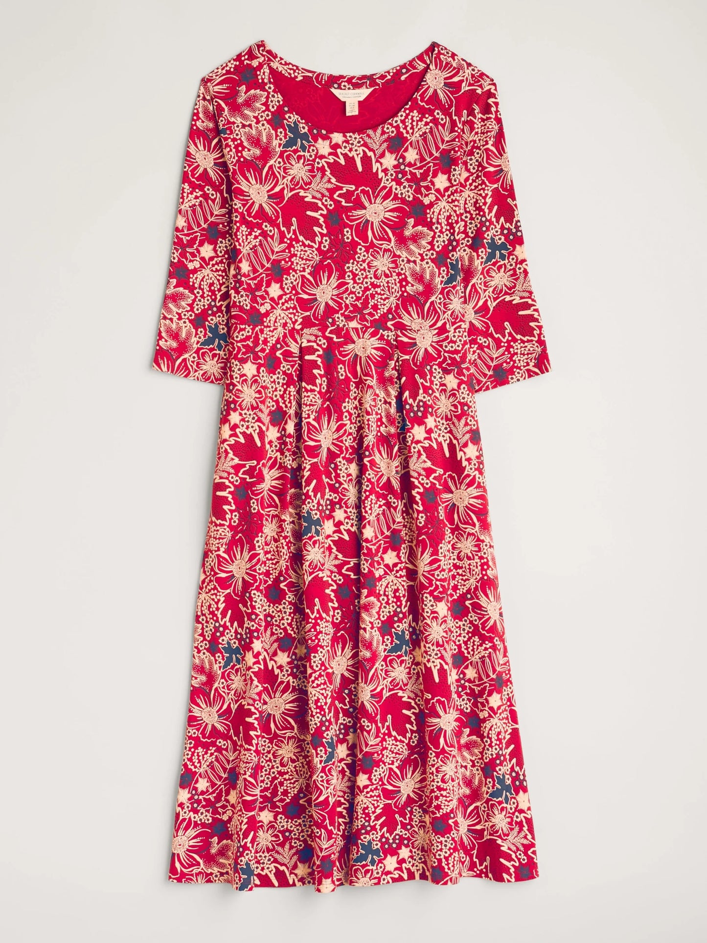 Cotton dress with pockets in a red floral pattern