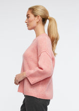 Zaket and Plover's Cosy Crew Jumper in Lolly, side view of women's jumper pink