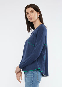 Side view of Z&P's embroidered detail jumper in denim