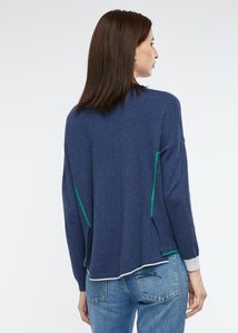 Back view of Zaket and Plover's embroidered detail jumper in navy 