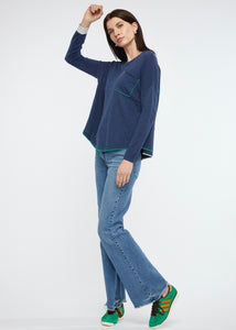 Z&P's embroided detail jumper styled over jeans and sneakers, casual sweater outfit