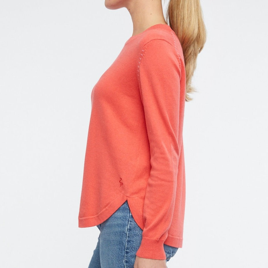 Zaket and Plover's essential shirt bottom in dubarry, women's sweater side view