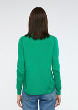 Zaket and Plover's Essential Shirt Bottom in emerald, back view of ladies jumper
