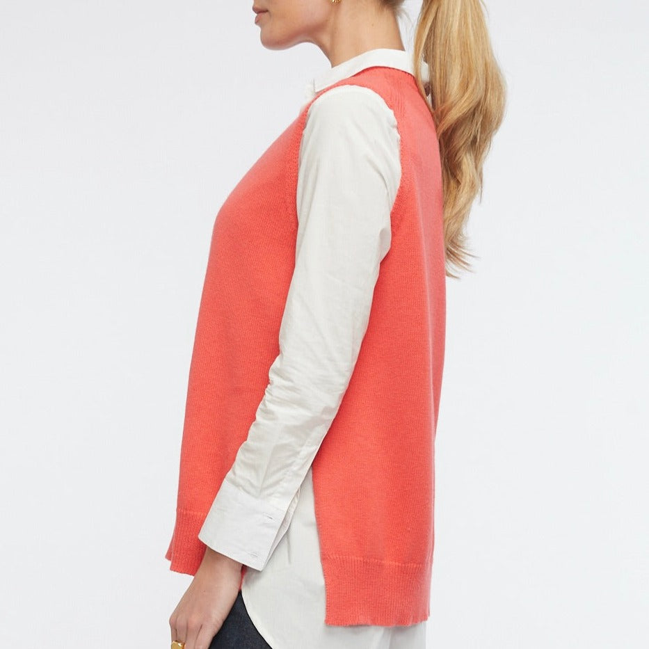 Zaket and Plover's Essential Vest in Dubarry, side view of sweater vest