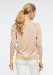 Zaket and Plover's Essential Stripe Crew Top in Beige, back view of women's sweater