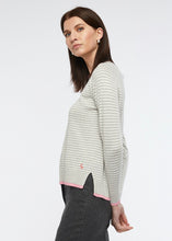 Zaket and Plover's Essential Stripe Crew Top in marl, side view of ladies jumper