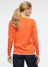 Zaket and Plover's Essential Stripe Vee Top in Apricot, back view of women's jumper
