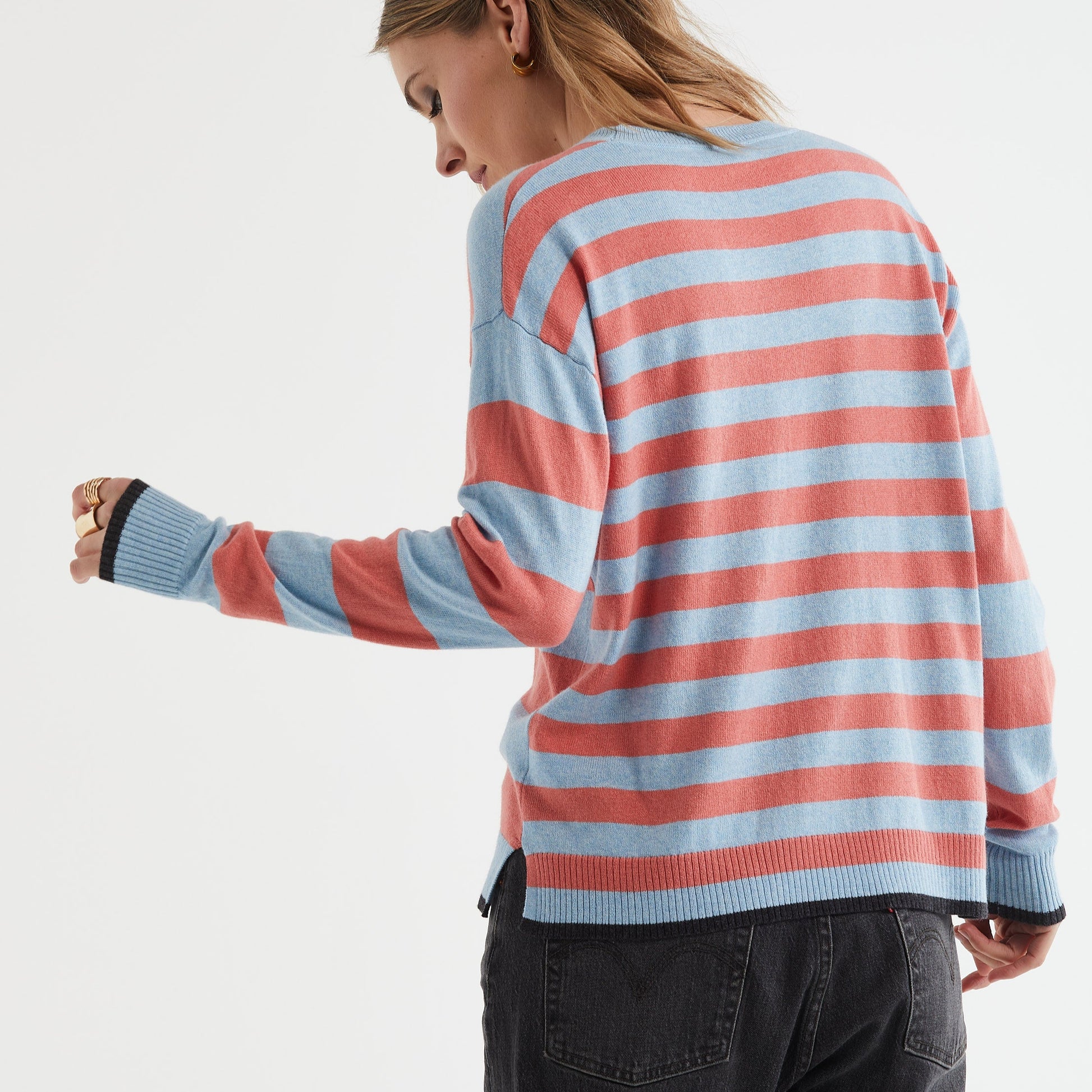 Zaket and Plover striped top in powder - merino wool and cashmere.