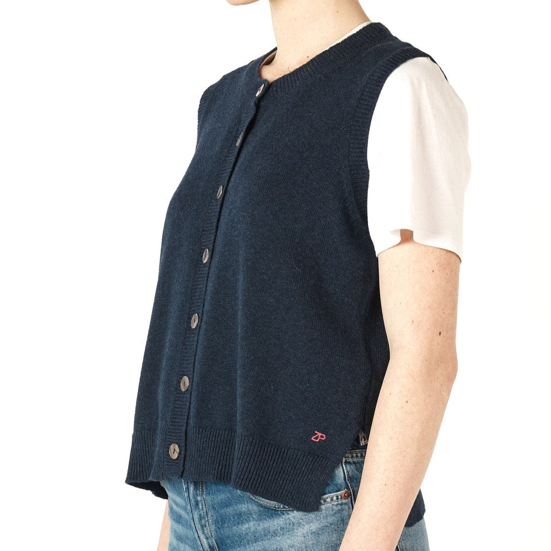 Zaket and Plover vest with buttons in Denim. Free shipping.