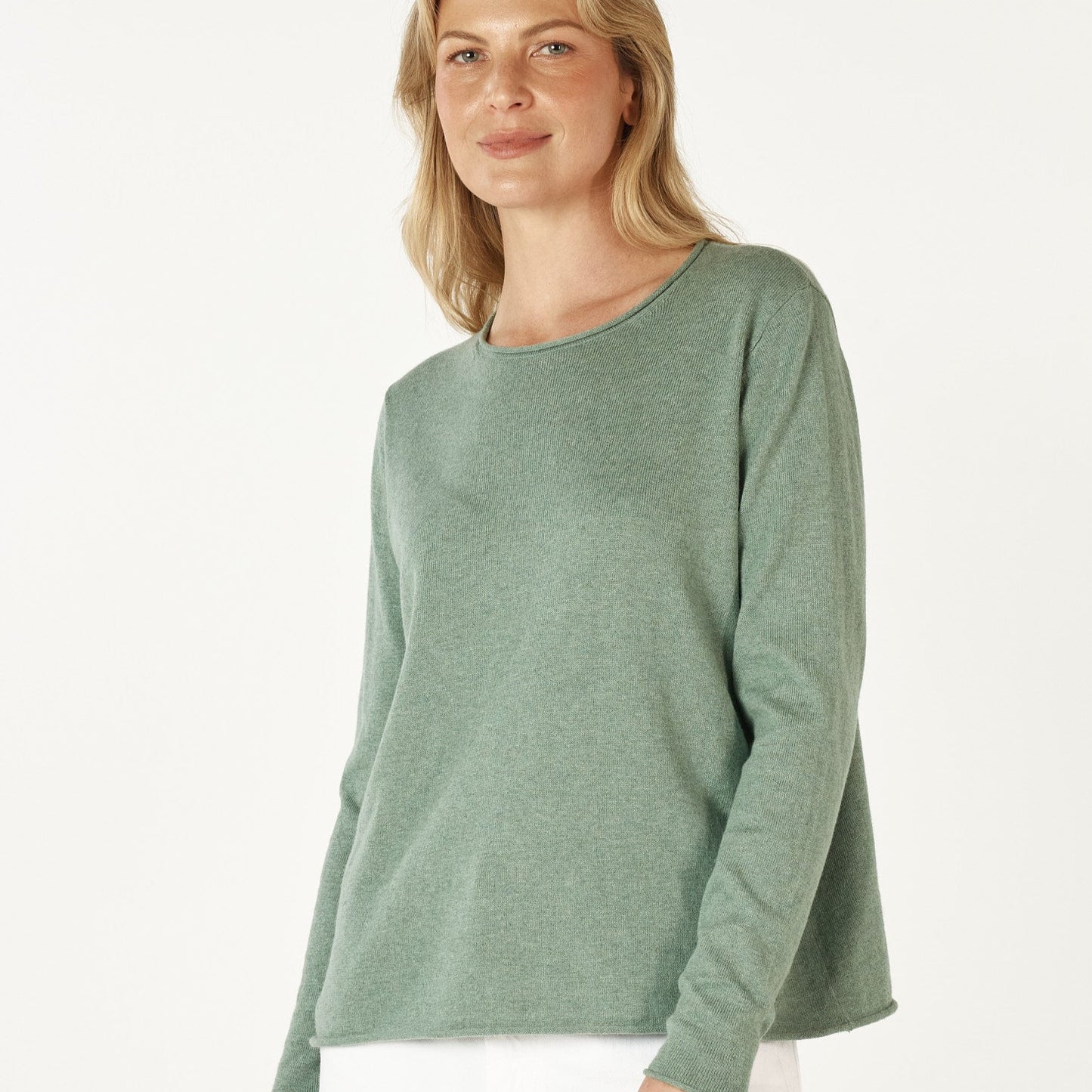 Zaket and Plover jumper in soft green.