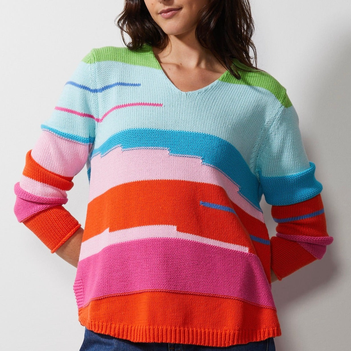 Zaket and Plover's Chunky cotton vee jumper in lime for women