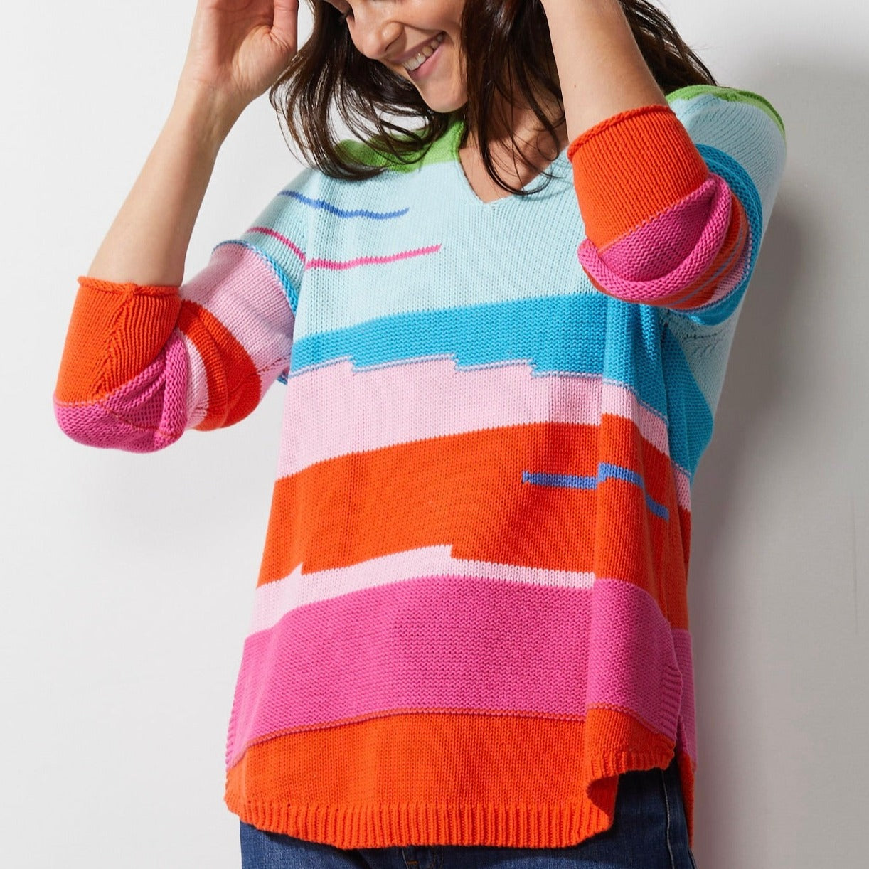 Zaket and Plover's Chunky cotton vee jumper in lime for women