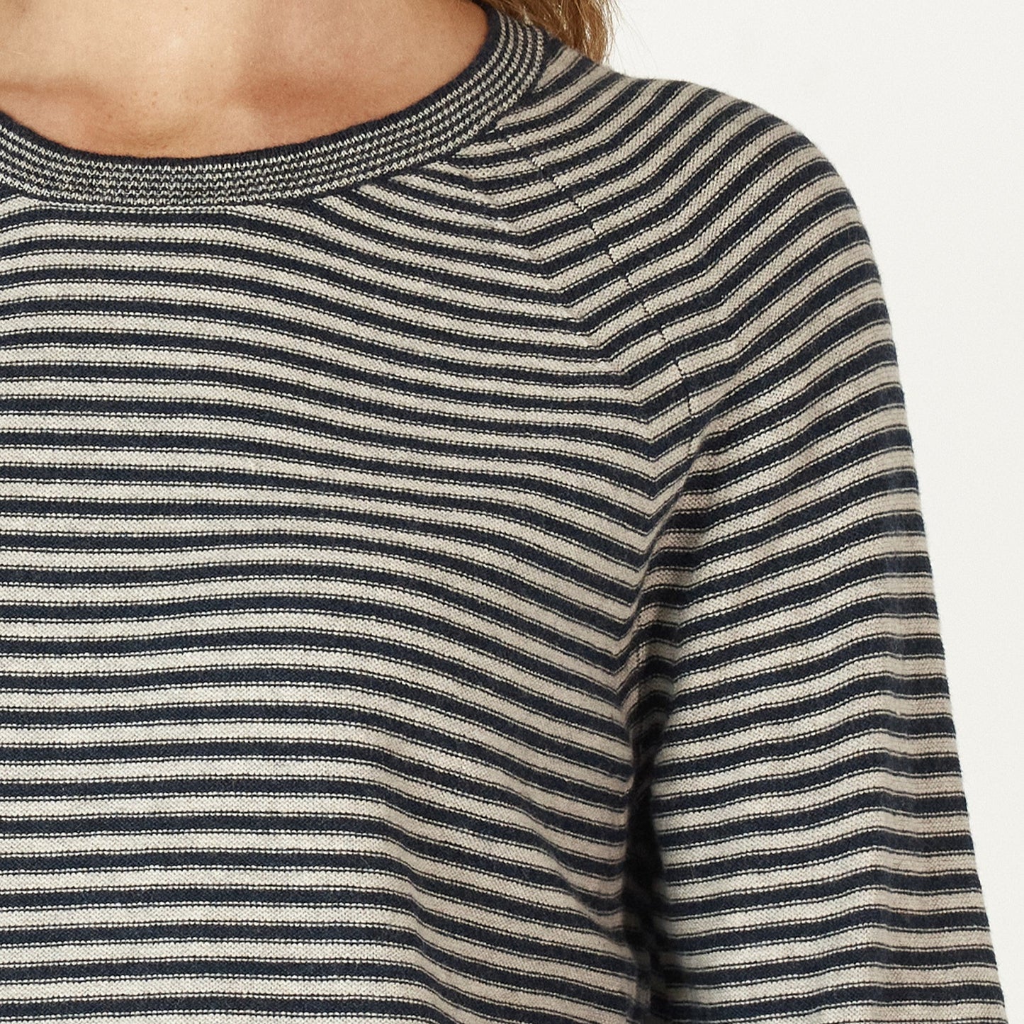 Fine stripe jumper in navy from Zaket & Plover.